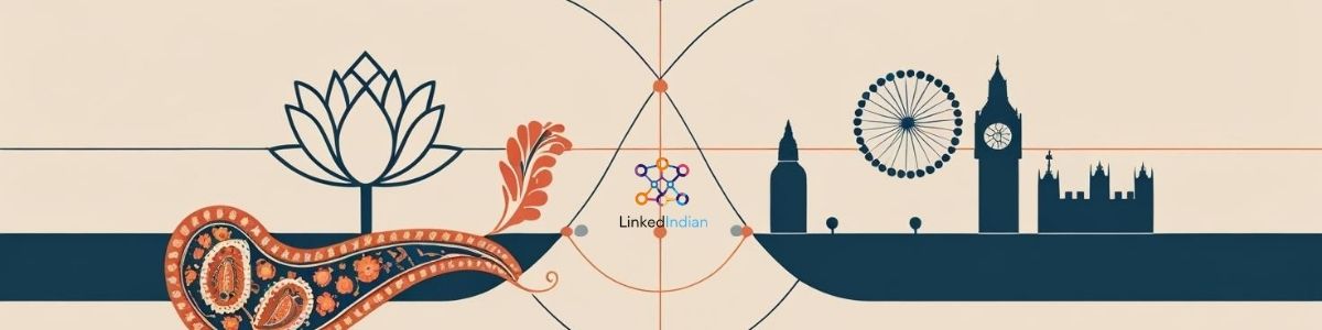 Abstract design symbolizing connection between Indian heritage and UK life, representing LinkedIndian's mission.