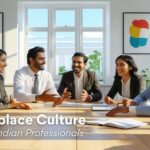 Indian professionals successfully navigating and integrating into UK workplace culture with colleagues.