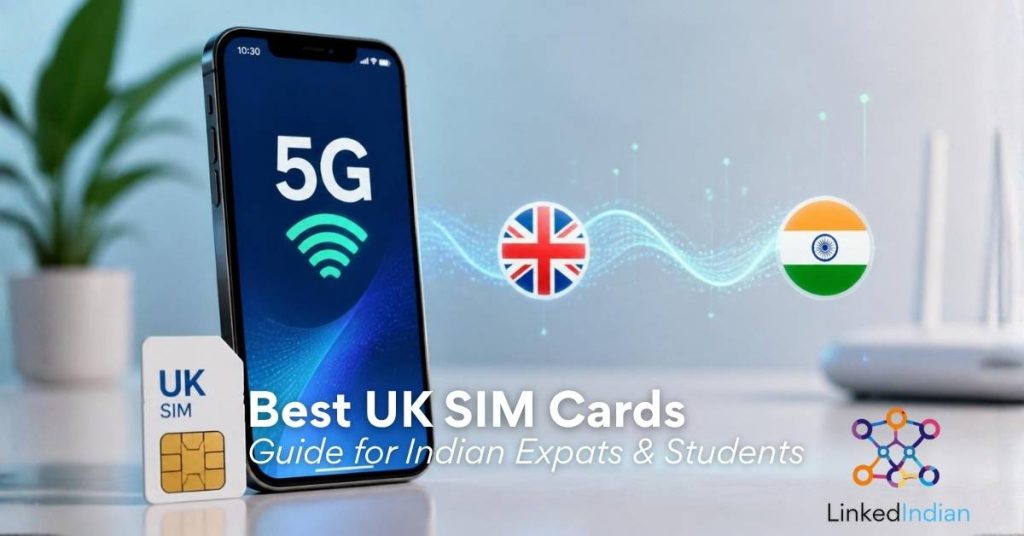 Comparison of best UK SIM cards including giffgaff, Lebara, and EE for Indian expats and students