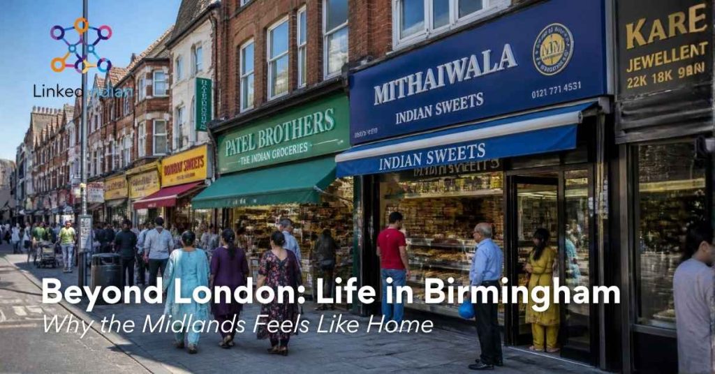 Vibrant Indian community street and sweet shops on Soho Road in Birmingham UK