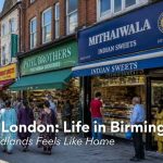 Vibrant Indian community street and sweet shops on Soho Road in Birmingham UK