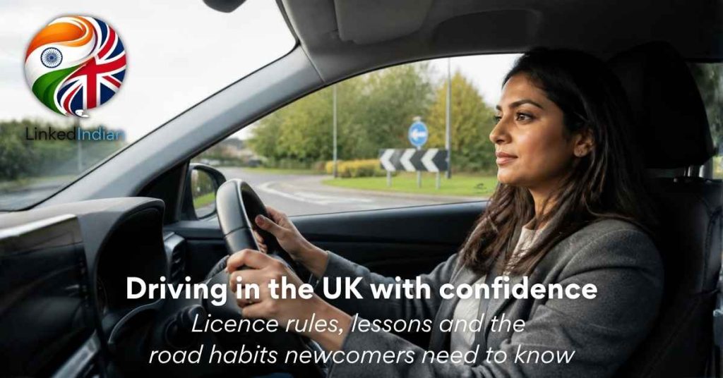 South Asian professional learning to drive on a UK suburban road